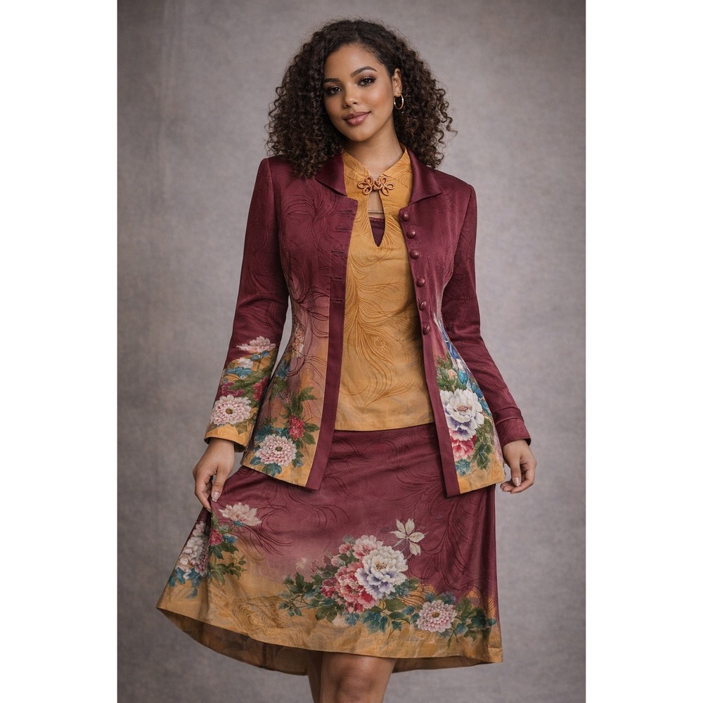 Dorothy Schoelen Platinum Skirt Suit Floral Asian Inspired Whimsigoth Set